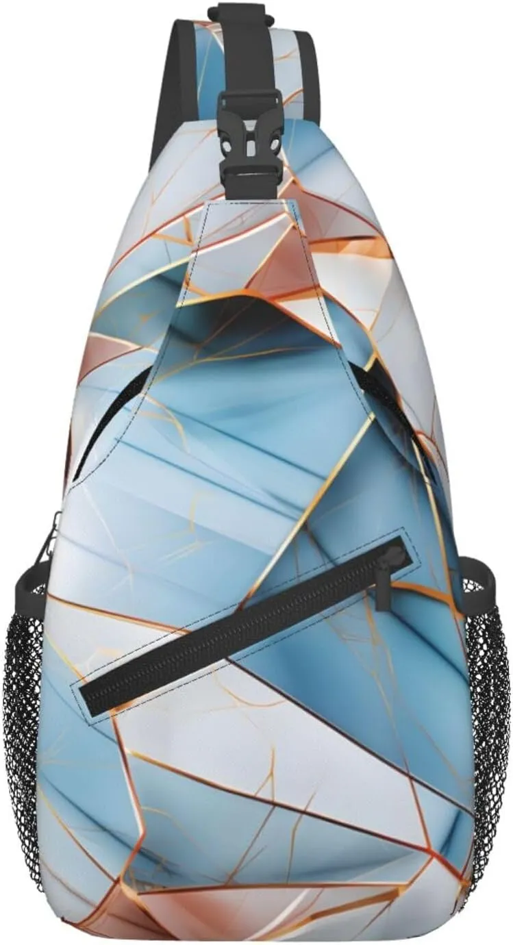 Abstract Blue Pink Marble Geo Sling Bag Crossbody Bag for Men Women, Daypack Chest Backpack Shoulder Bag for Travle Hiking