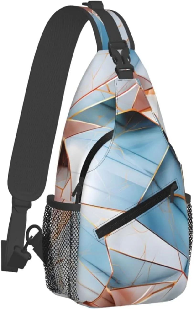 Abstract Blue Pink Marble Geo Sling Bag Crossbody Bag for Men Women, Daypack Chest Backpack Shoulder Bag for Travle Hiking