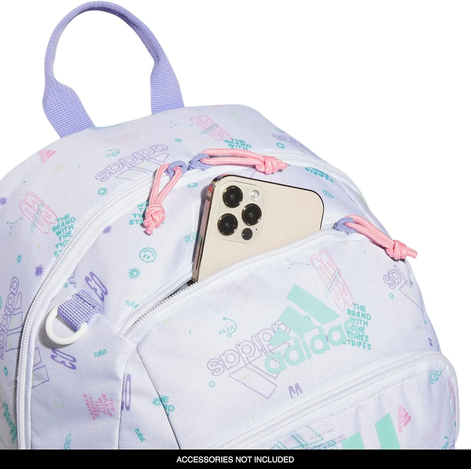 adidas Creator Laptop Backpack for Women and Men, Comfortable and Durable Small Athletic Bag, Icon Brand Love White/Flash Aqua Blue/Light Purple, One Size