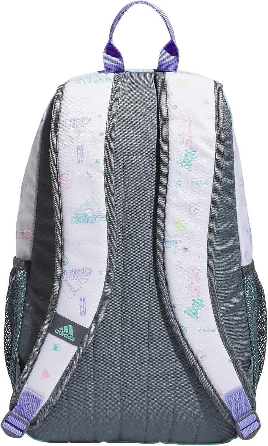 adidas Creator Laptop Backpack for Women and Men, Comfortable and Durable Small Athletic Bag, Icon Brand Love White/Flash Aqua Blue/Light Purple, One Size