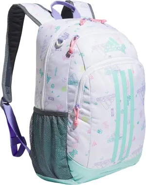 adidas Creator Laptop Backpack for Women and Men, Comfortable and Durable Small Athletic Bag, Icon Brand Love White/Flash Aqua Blue/Light Purple, One Size