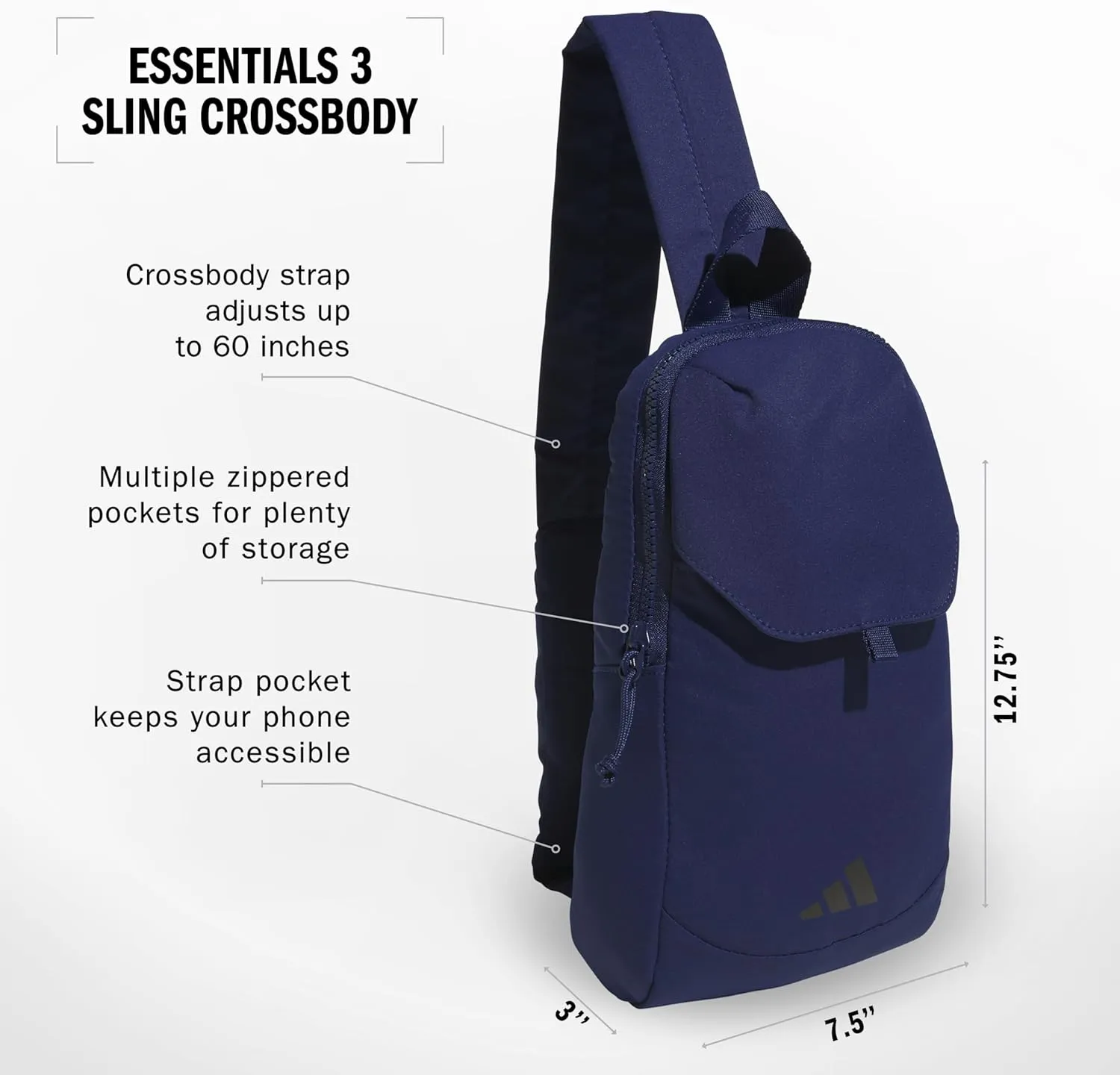 adidas Essentials Sling Small Crossbody Bag for Women and Men (5L), Dark Blue/3.0, One Size