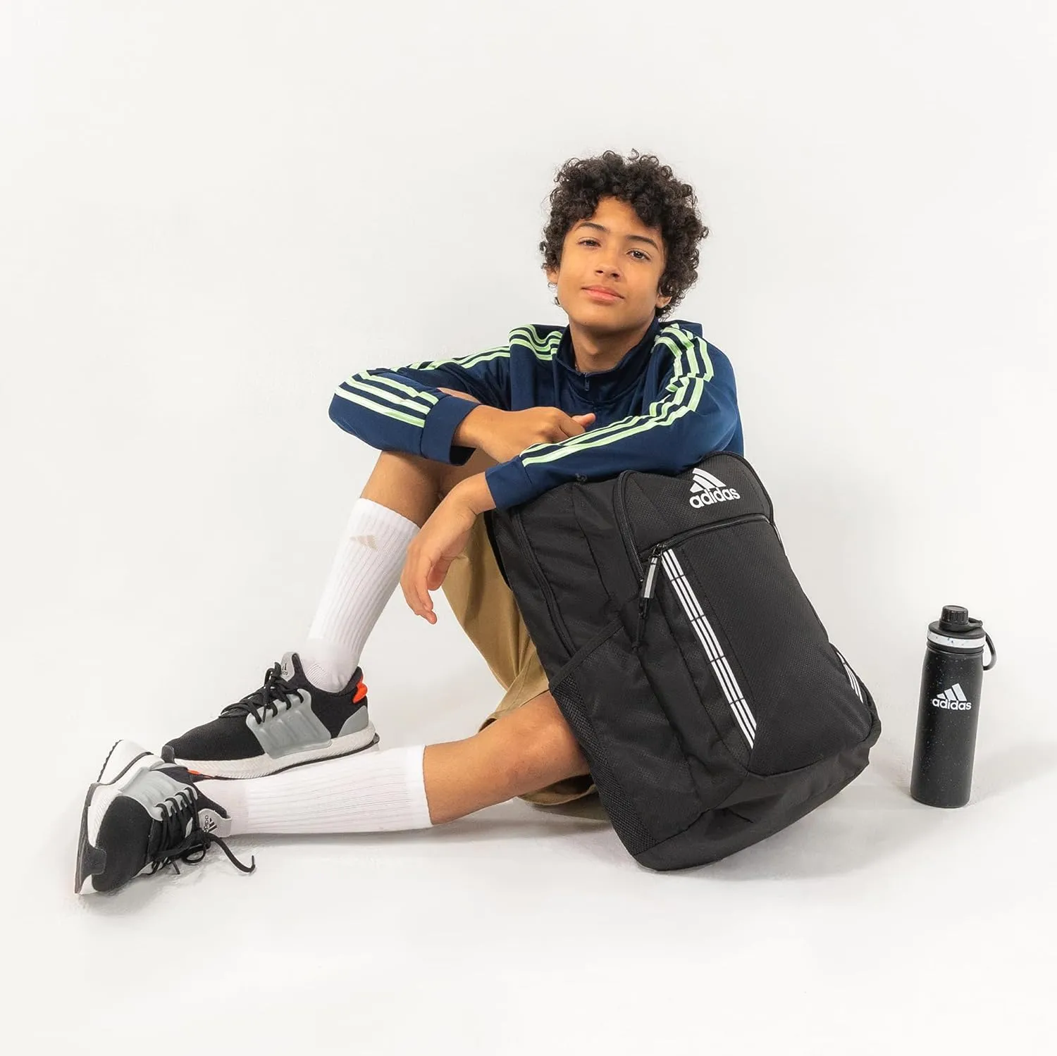 adidas Excel Backpack, Durable Large Athletic Laptop Bag, Black/White, One Size