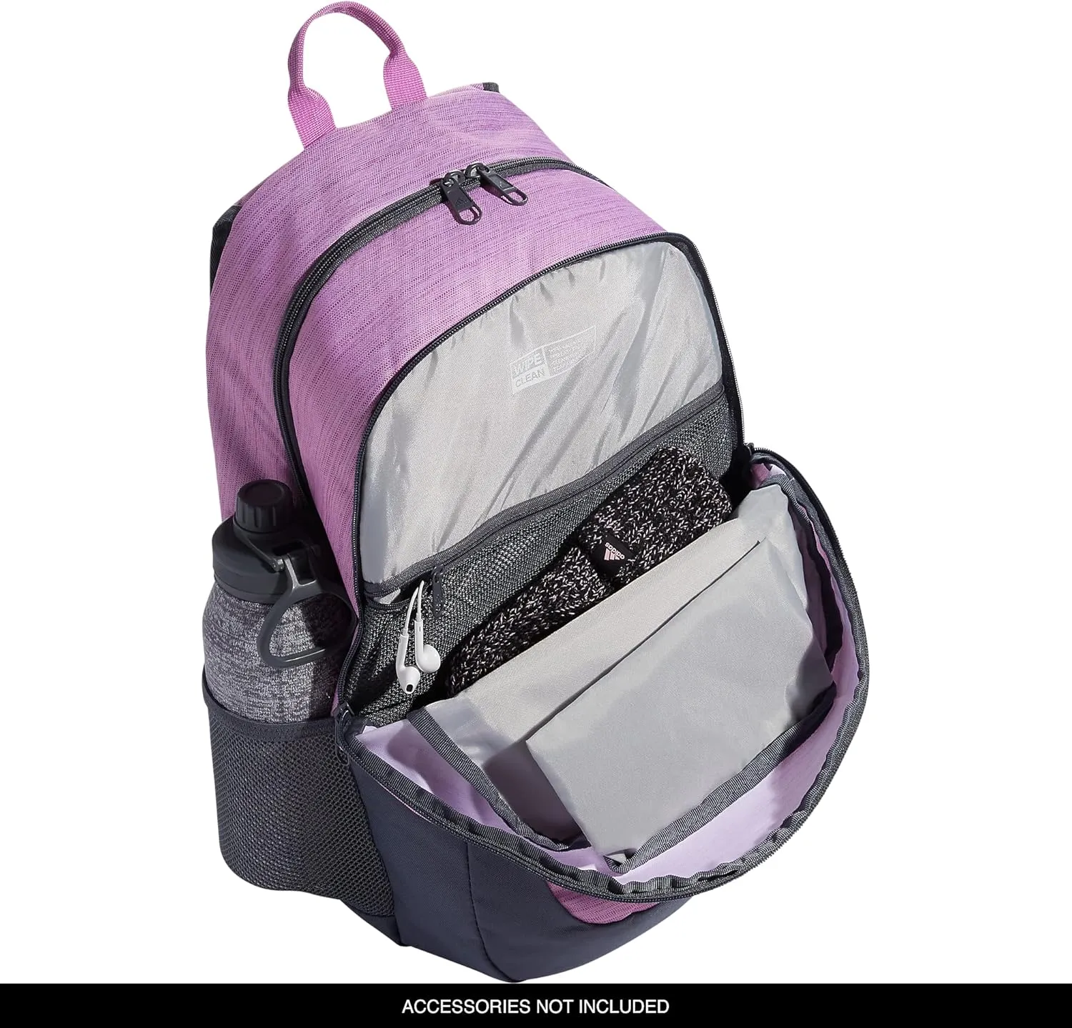 adidas Foundation Laptop, Book Bag with Sleeve, Large Durable Athletic Backpack for Men and Women, Two Tone Bliss Lilac-Semi Pulse Lilac/Onix Grey/Silver Metallic, One Size
