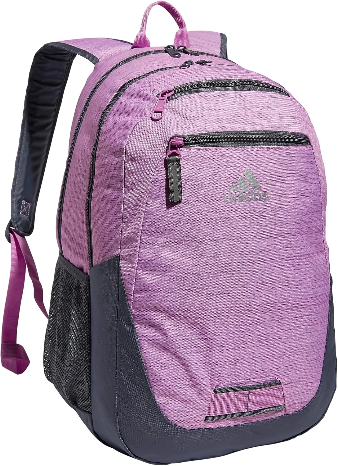adidas Foundation Laptop, Book Bag with Sleeve, Large Durable Athletic Backpack for Men and Women, Two Tone Bliss Lilac-Semi Pulse Lilac/Onix Grey/Silver Metallic, One Size