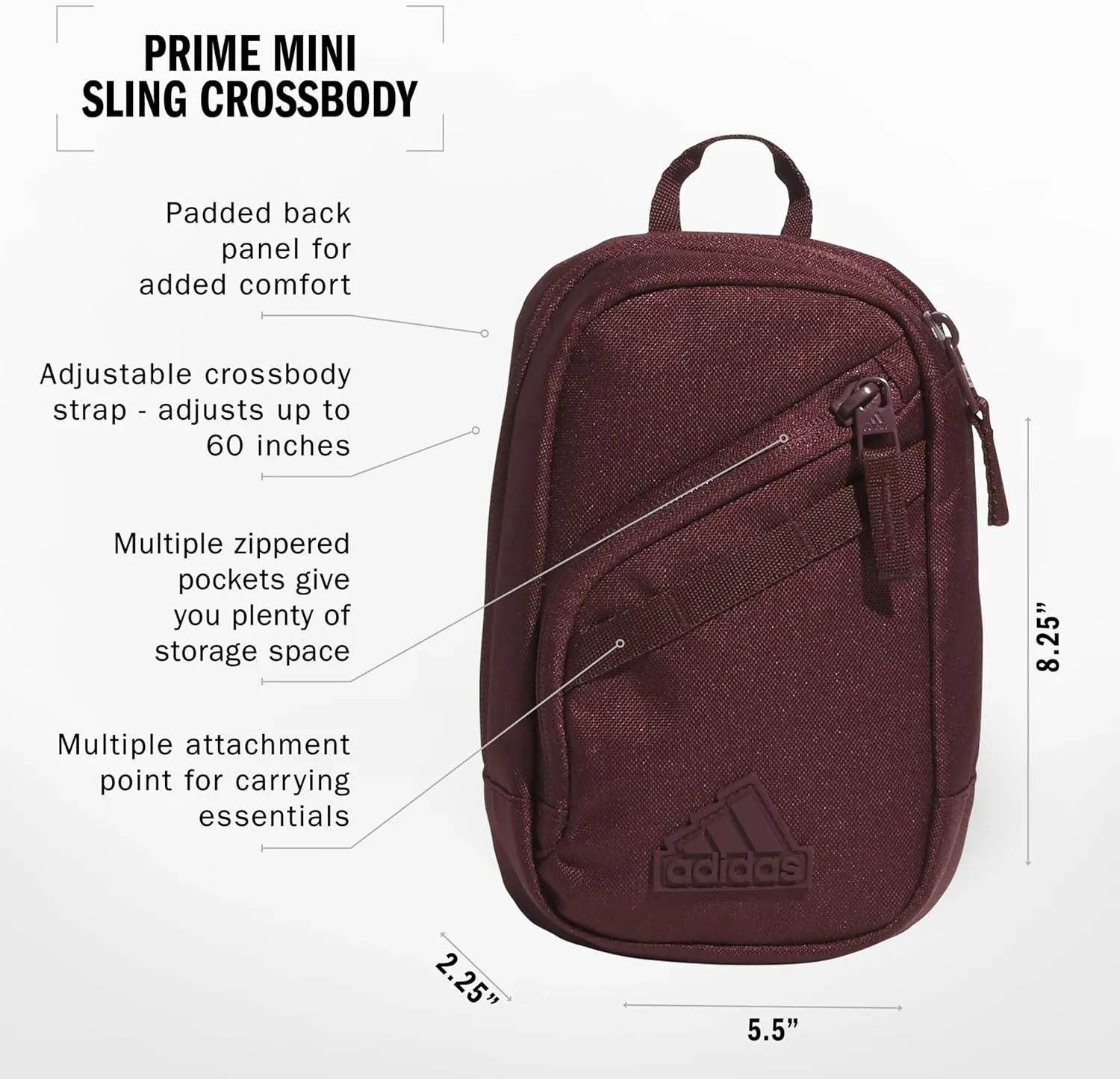 adidas Prime Mini Sling Crossbody Bag, Small Size for Festivals and Travel, Aurora Ruby Red, OSFA