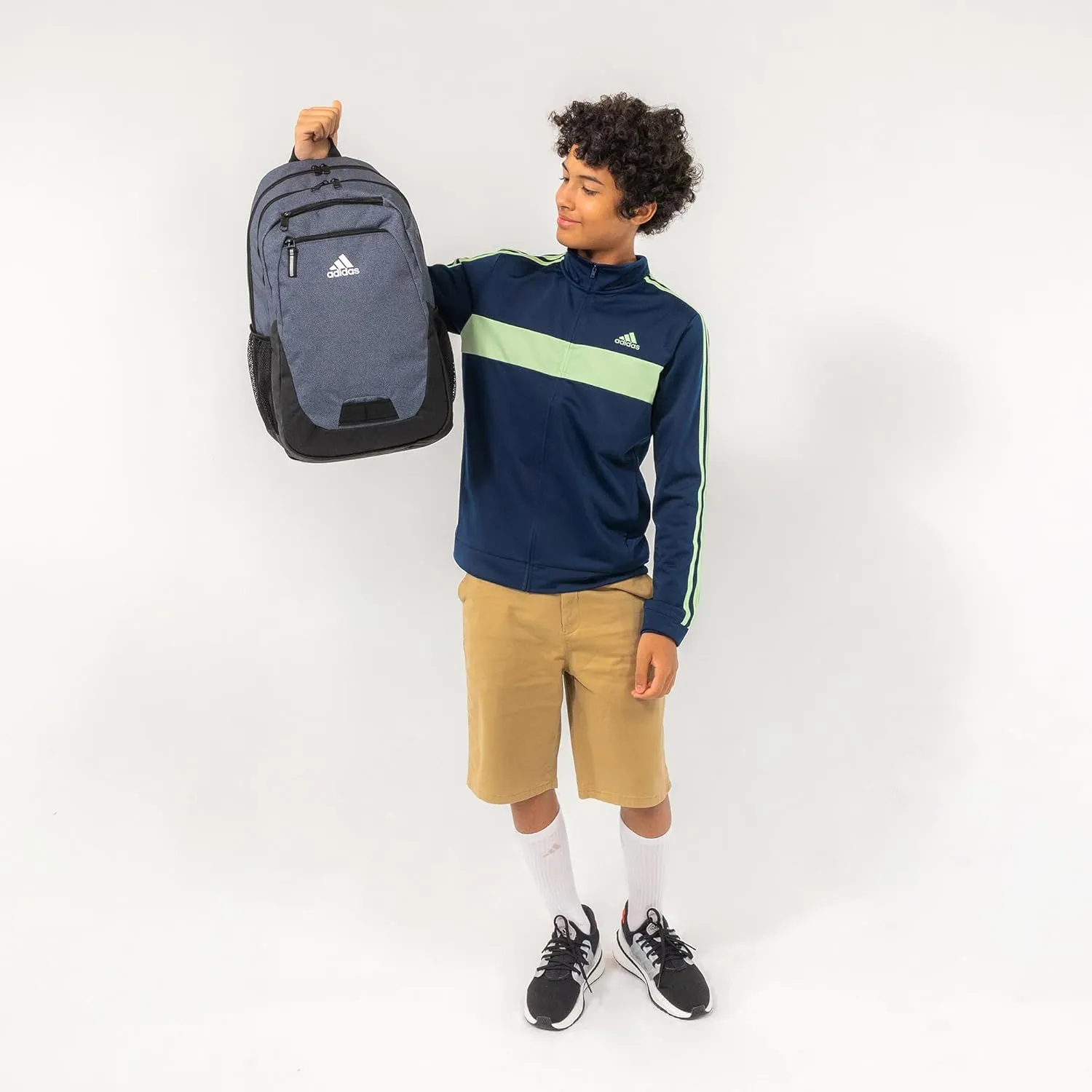 adidas Unisex Foundation Backpack for Laptop, Book Sleeve, Large Durable Athletic Gym Bag, Stone Wash Almost Blue-Grey Two/Almost Blue/Silver Metallic, One Size