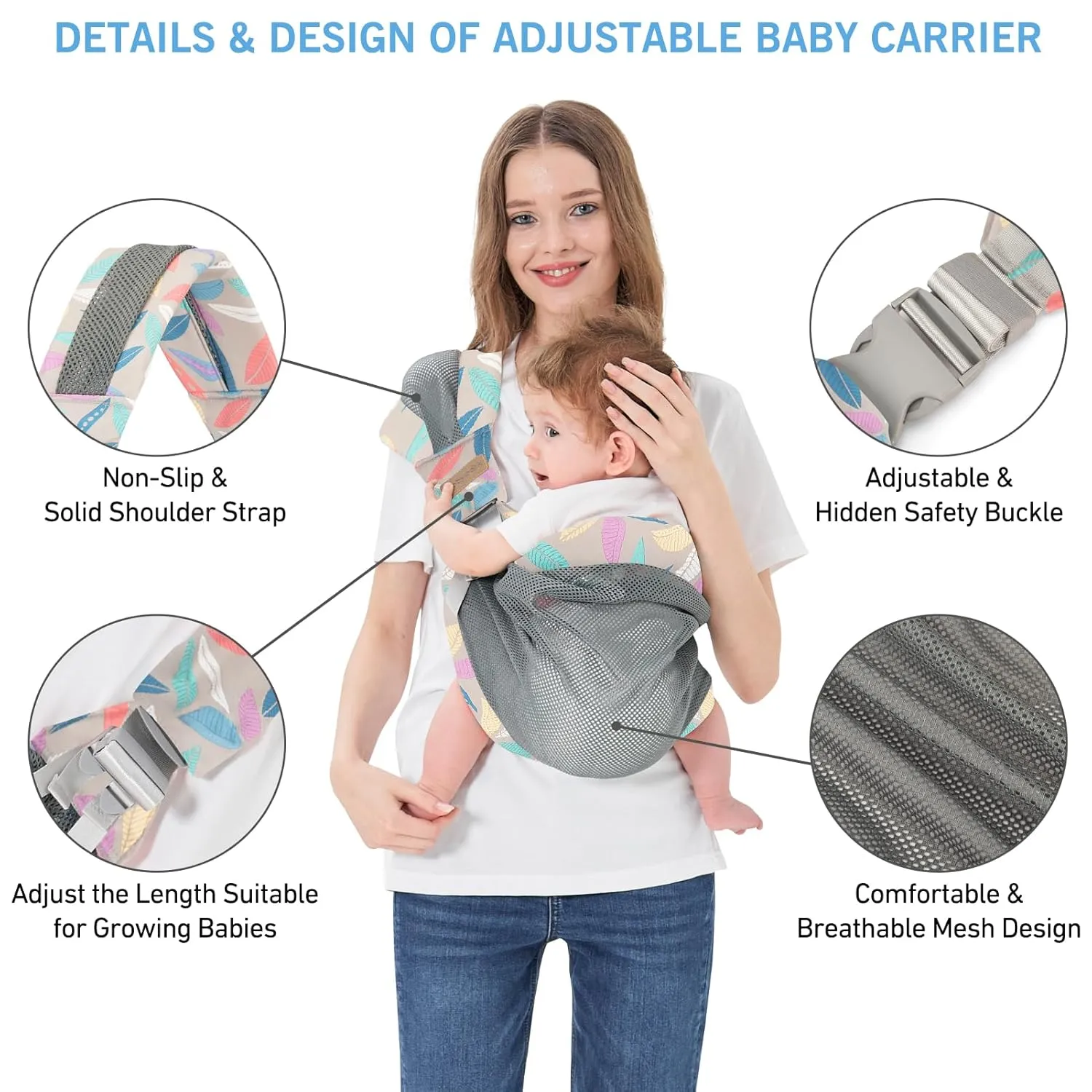 Adjustable One Shoulder Baby Carrier for Infant, Lightweight Breathable Mesh Baby Hip Carrier Portable Baby Carrier Sling for Newborn to Toddler Girl and Boy 6-40 lbs (Blue)