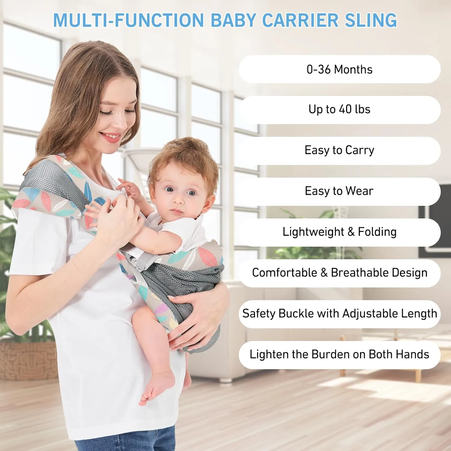 Adjustable One Shoulder Baby Carrier for Infant, Lightweight Breathable Mesh Baby Hip Carrier Portable Baby Carrier Sling for Newborn to Toddler Girl and Boy 6-40 lbs (Blue)