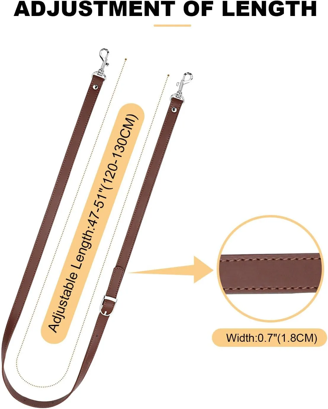 Adjustable Purse Strap Replacement Leather Handbag Shoulder Strap Replacement with Metal Swivel Hooks
