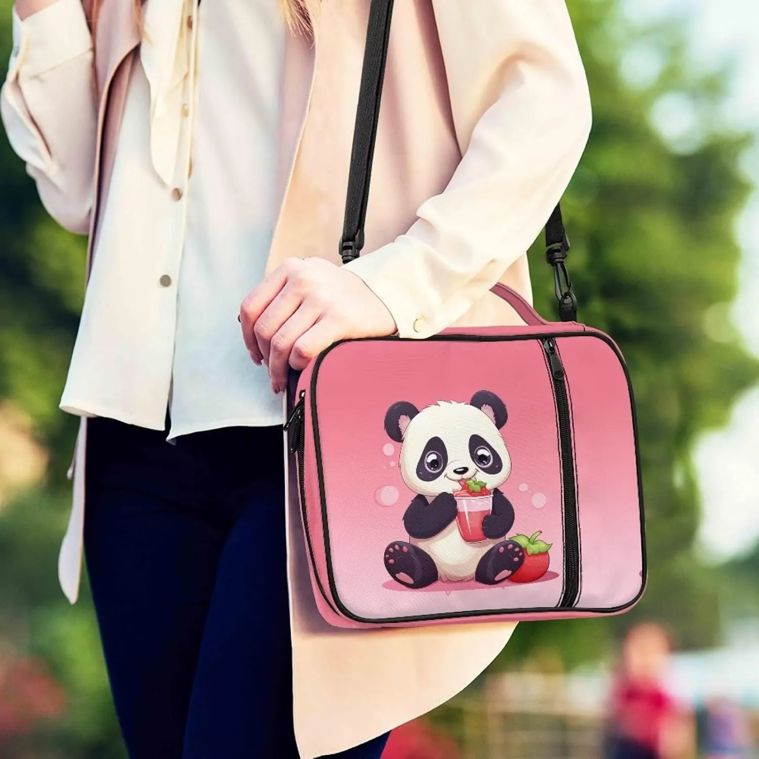 Adorable Panda Bible Cover Tote Handbag Carrying Book Case Protable Bible Bag Crossbody Messenger Bags with Zipper and Pocket for Women Adults Holiday Weekend Christian