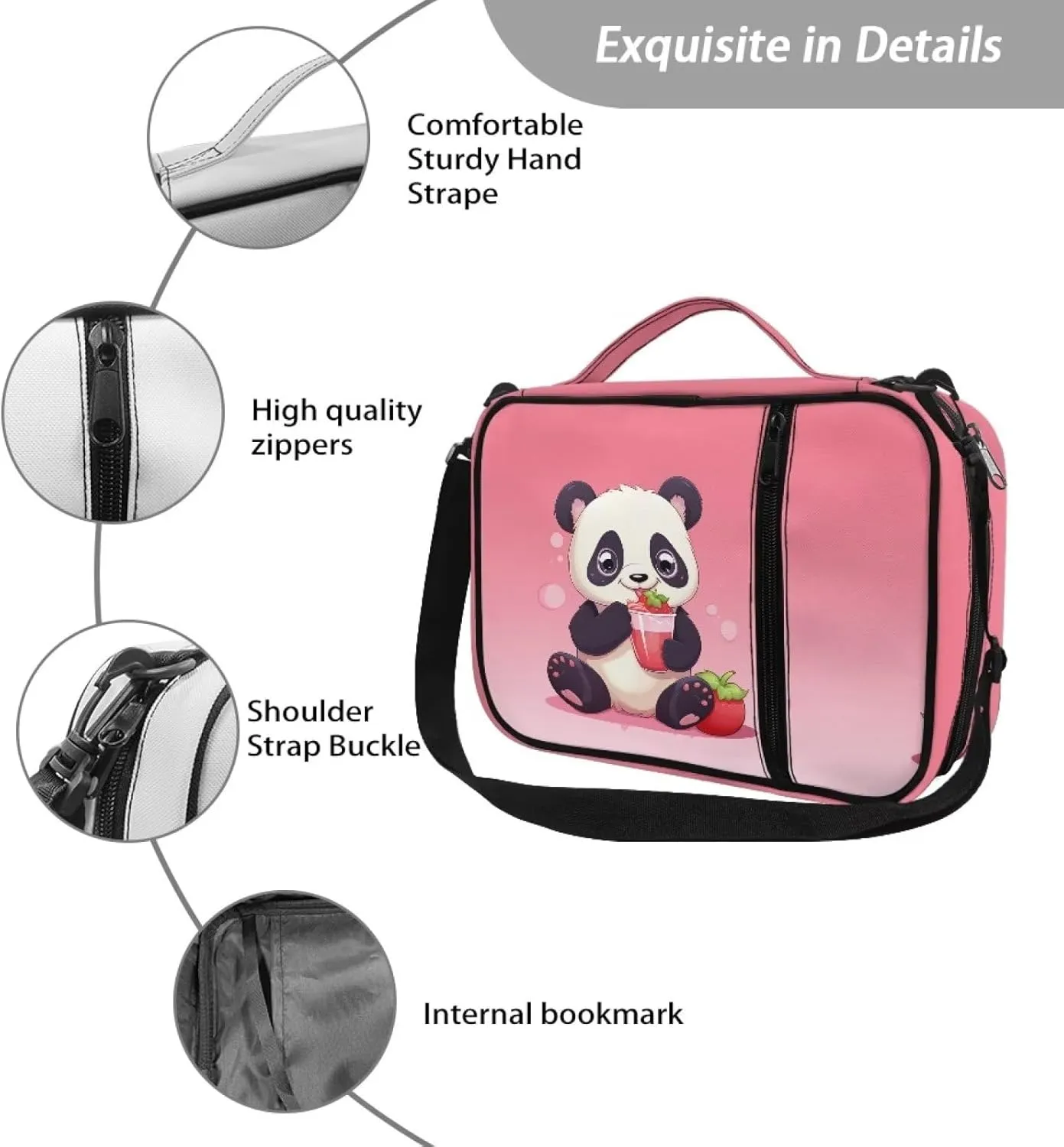 Adorable Panda Bible Cover Tote Handbag Carrying Book Case Protable Bible Bag Crossbody Messenger Bags with Zipper and Pocket for Women Adults Holiday Weekend Christian