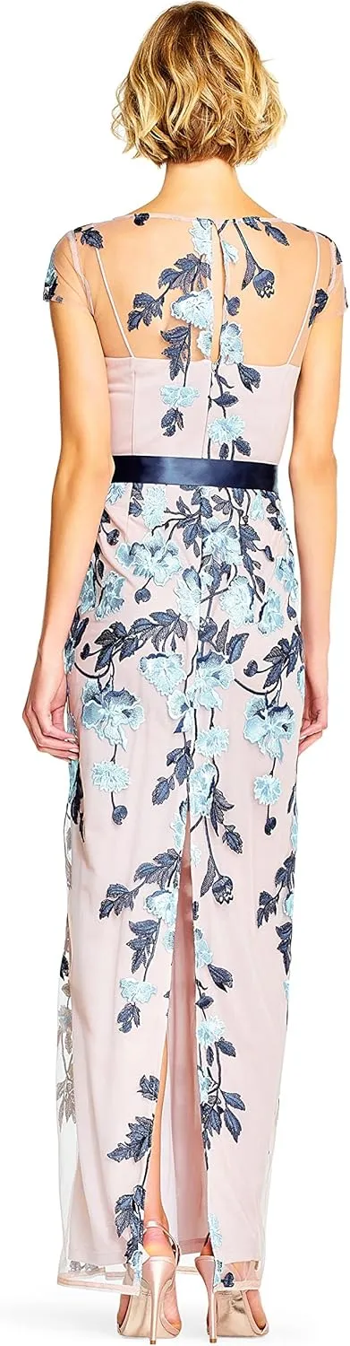 Adrianna Papell Women's Cascading Floral Colmn Gwn
