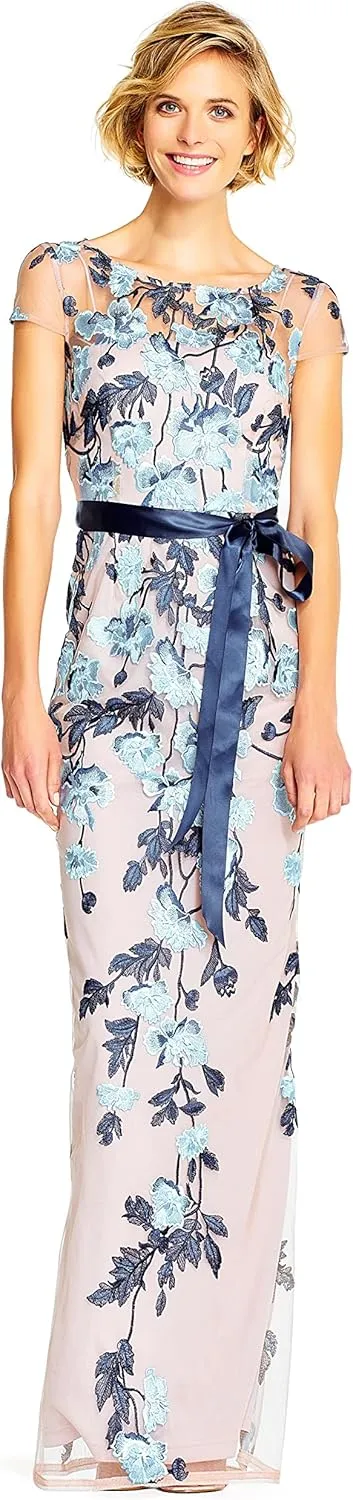 Adrianna Papell Women's Cascading Floral Colmn Gwn