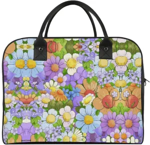 Adults Shoulder Nylon White Florals Fashion Handbag for Traveling 13" X 19" X 8"