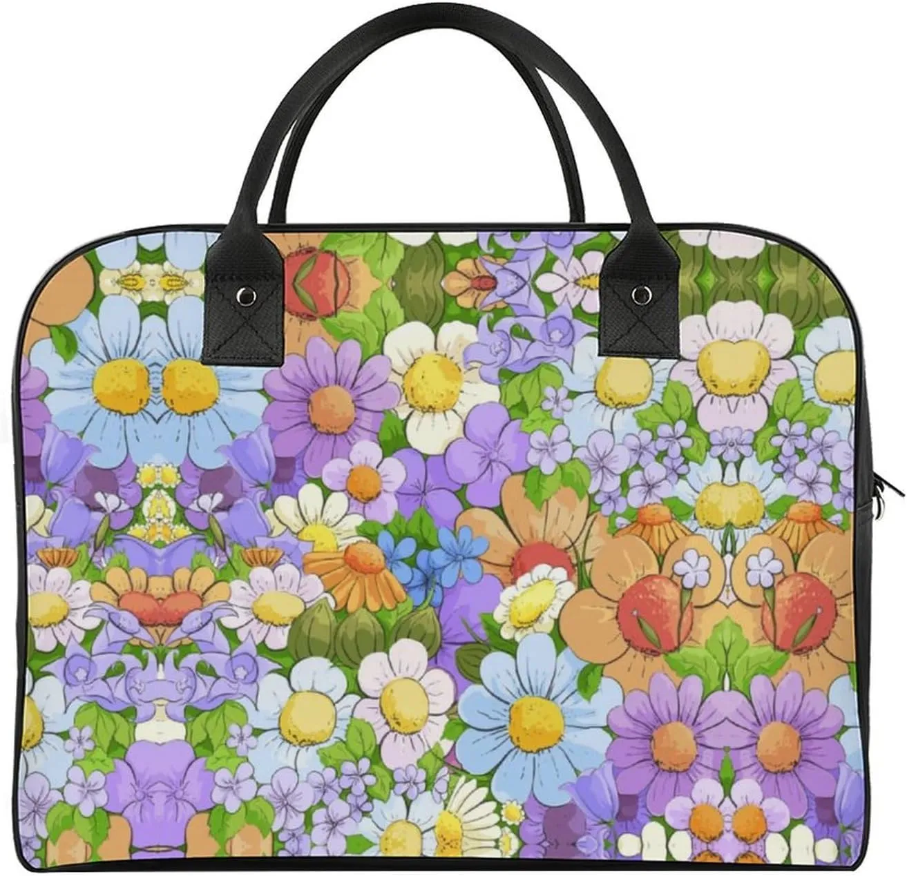 Adults Shoulder Nylon White Florals Fashion Handbag for Traveling 13" X 19" X 8"