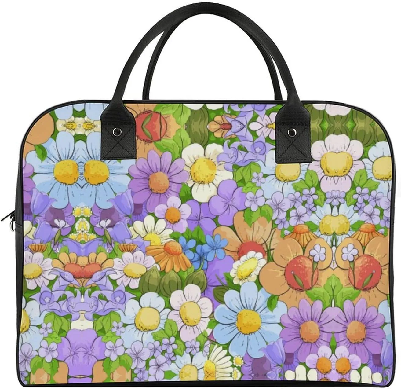 Adults Shoulder Nylon White Florals Fashion Handbag for Traveling 13" X 19" X 8"