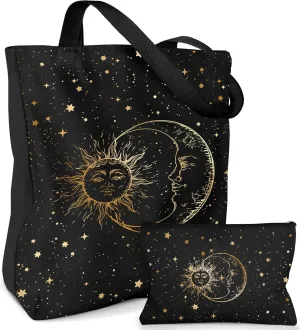 Aesthetic 2 Pack Canvas Tote Bag - with Makeup Zipper Pouch for Women Bag for Shopping, Gym, Travel, Vacation