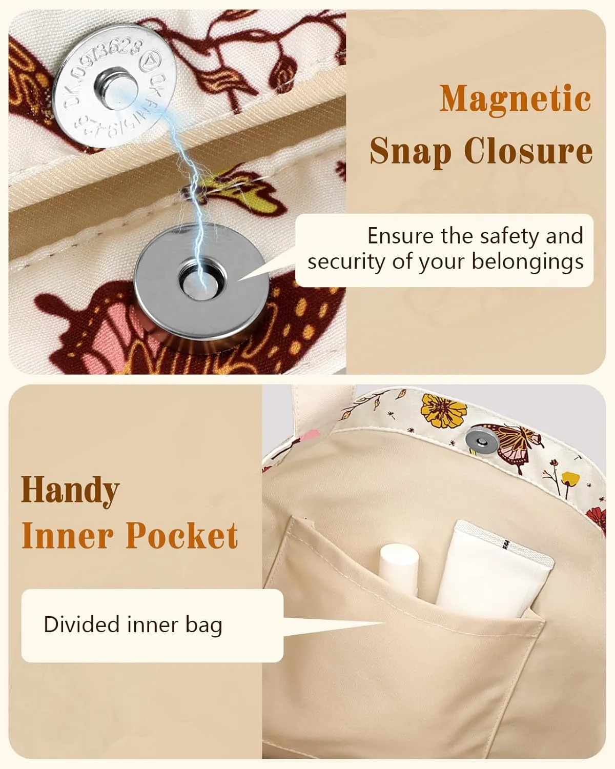 Aesthetic Cotton Tote Bag for Women - Reusable Shoulder Bag with Buckle Fabric Bag for Gym, Travel, Work