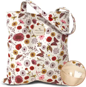 Aesthetic Cotton Tote Bag for Women - Reusable Shoulder Bag with Buckle Fabric Bag for Gym, Travel, Work