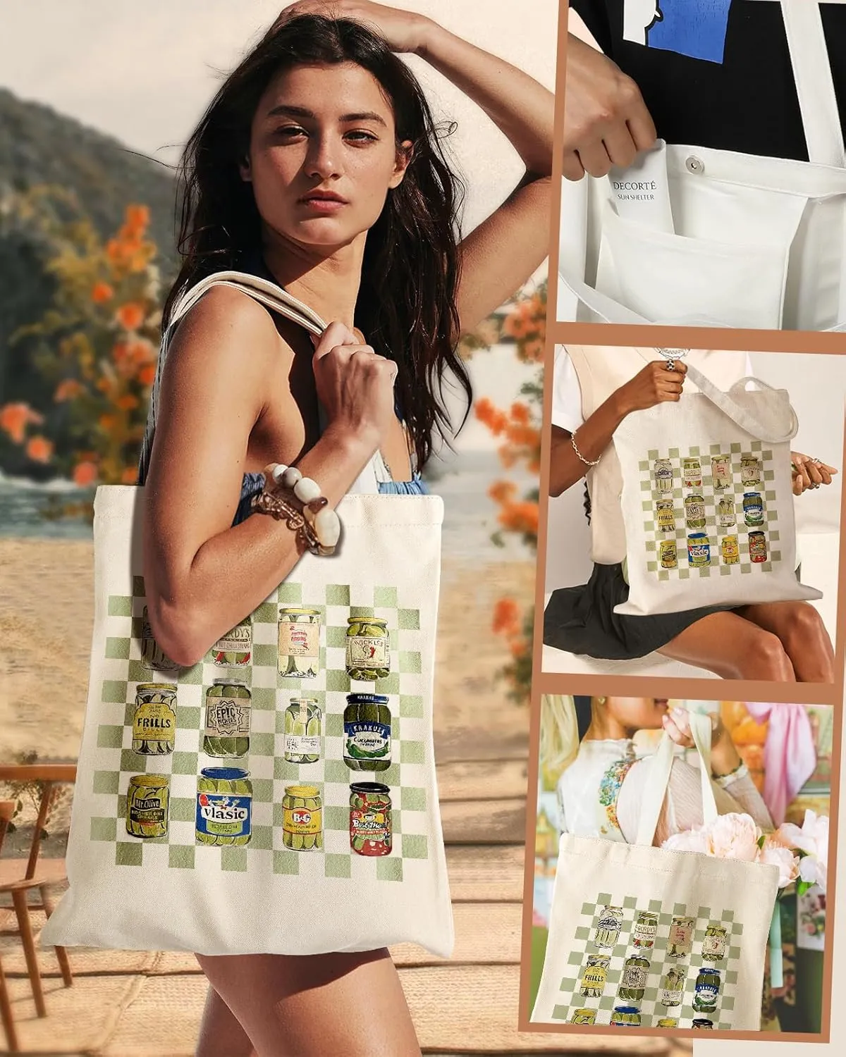 Aesthetic Cottonseed Tote Bag for Women - with Magnetic Buckle and Inner Pocket for Lady Cotton Tote Bag