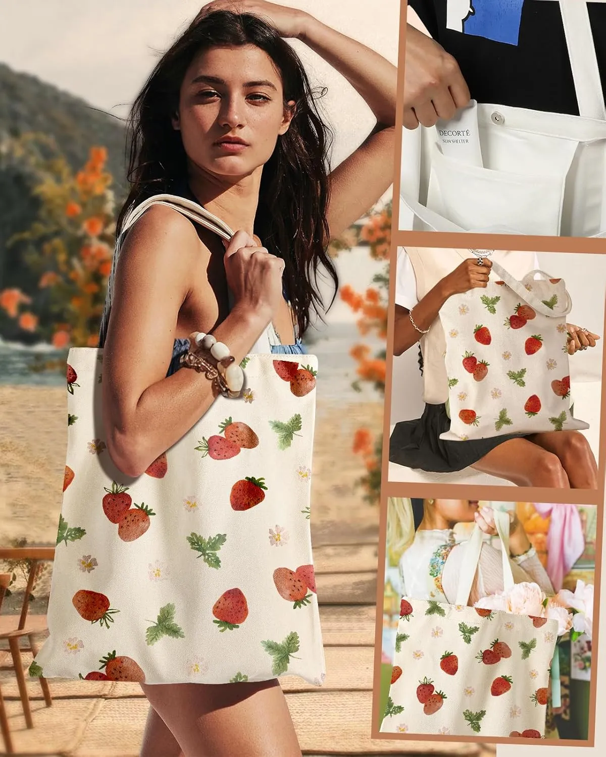 Aesthetic Cottonseed Tote Bag for Women - with Magnetic Buckle and Inner Pocket for Lady Cotton Tote Bag
