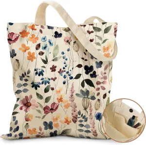 Aesthetic Tote Bag for Girls - with Magnetic Buckle and Zipper Inner Pocket for Women Lady Canvas Cotton Tote Bag