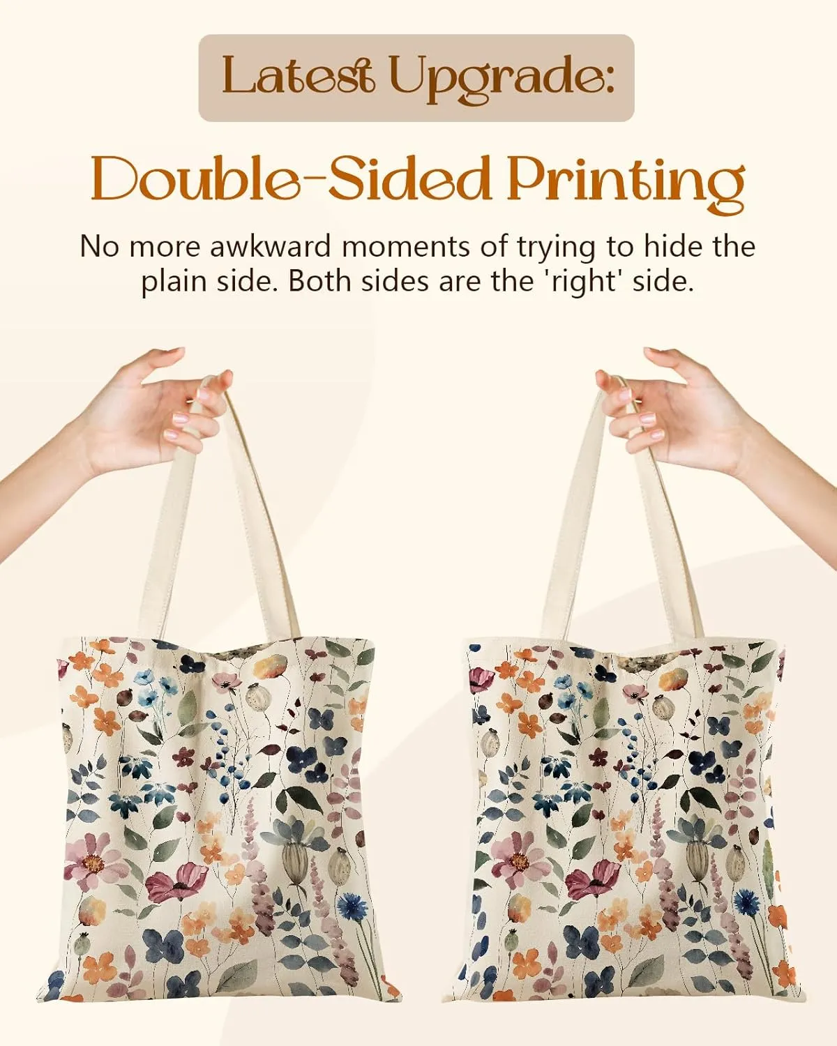Aesthetic Tote Bag for Girls - with Magnetic Buckle and Zipper Inner Pocket for Women Lady Canvas Cotton Tote Bag