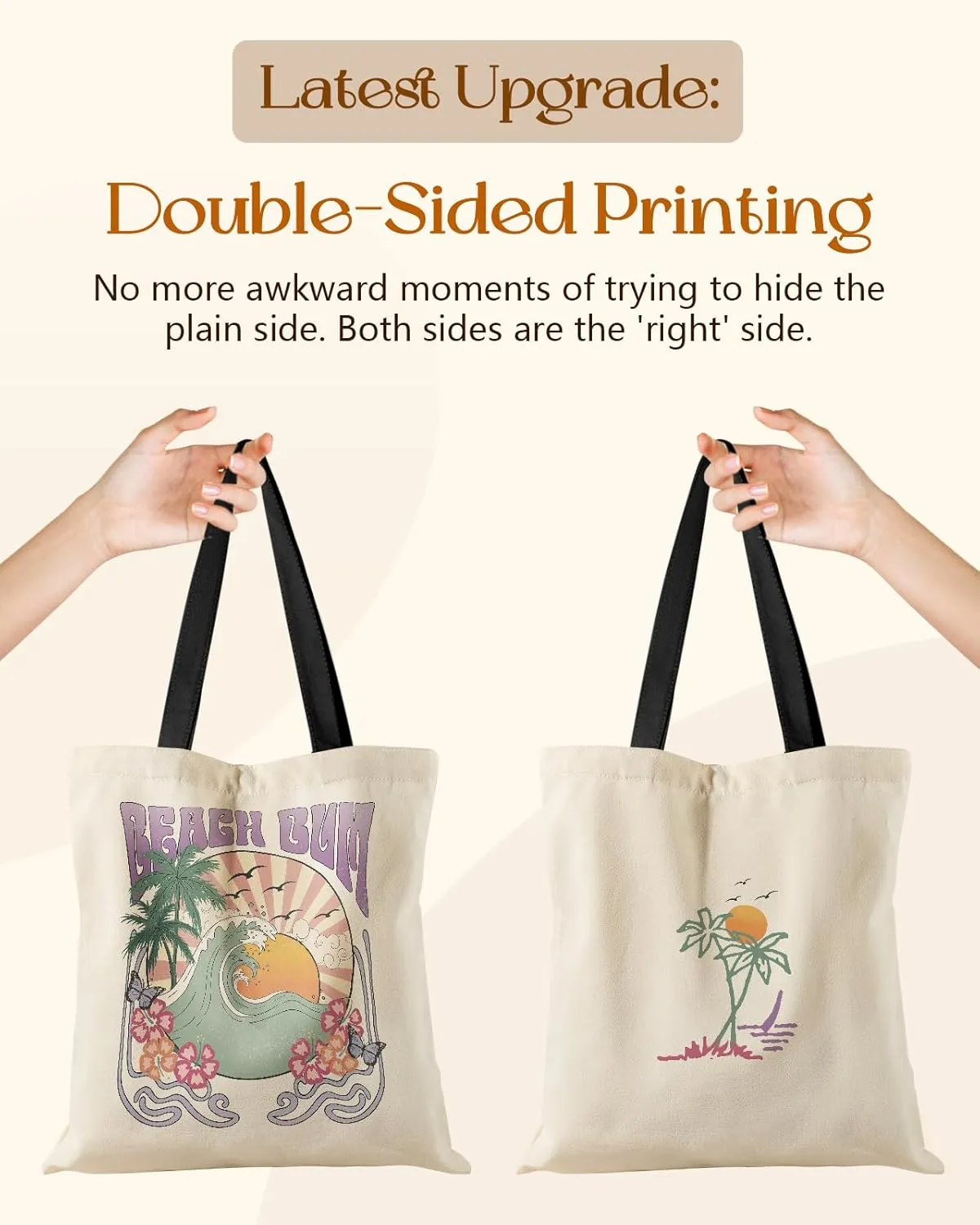 Aesthetic Tote Bag for Girls - with Magnetic Buckle and Zipper Inner Pocket for Women Lady Canvas Cotton Tote Bag