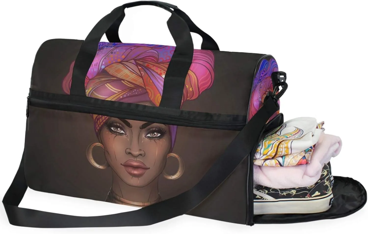 African American Girl Travel Duffel Bag Luggage Sports Gym Bag With Shoes Compartment Large Capacity Lightweight Duffle Bag For Men Women