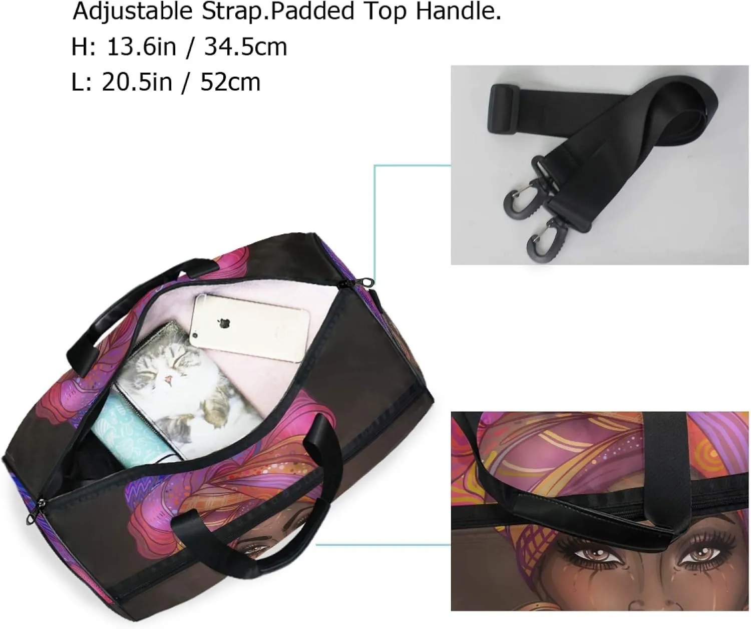 African American Girl Travel Duffel Bag Luggage Sports Gym Bag With Shoes Compartment Large Capacity Lightweight Duffle Bag For Men Women