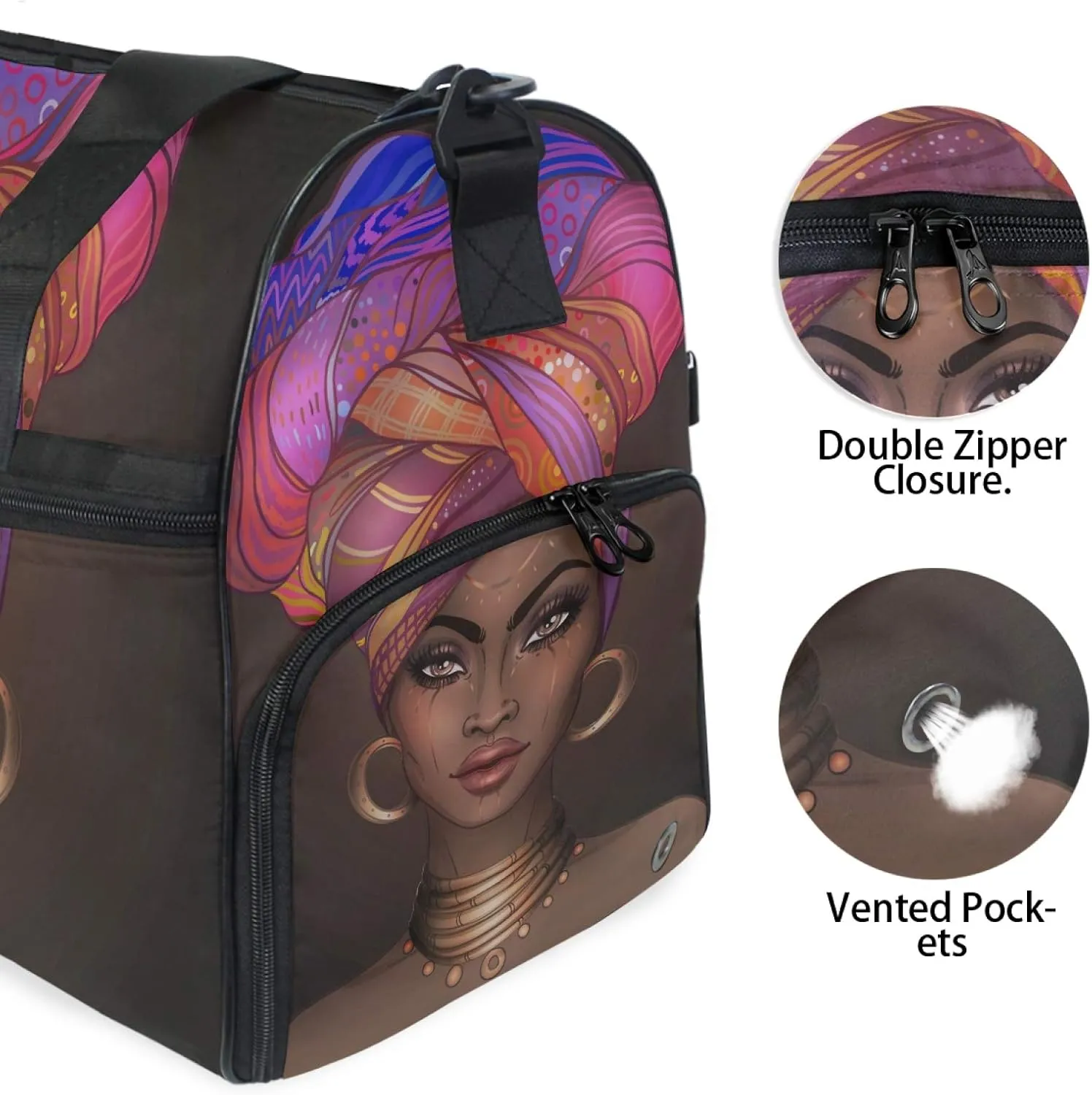 African American Girl Travel Duffel Bag Luggage Sports Gym Bag With Shoes Compartment Large Capacity Lightweight Duffle Bag For Men Women
