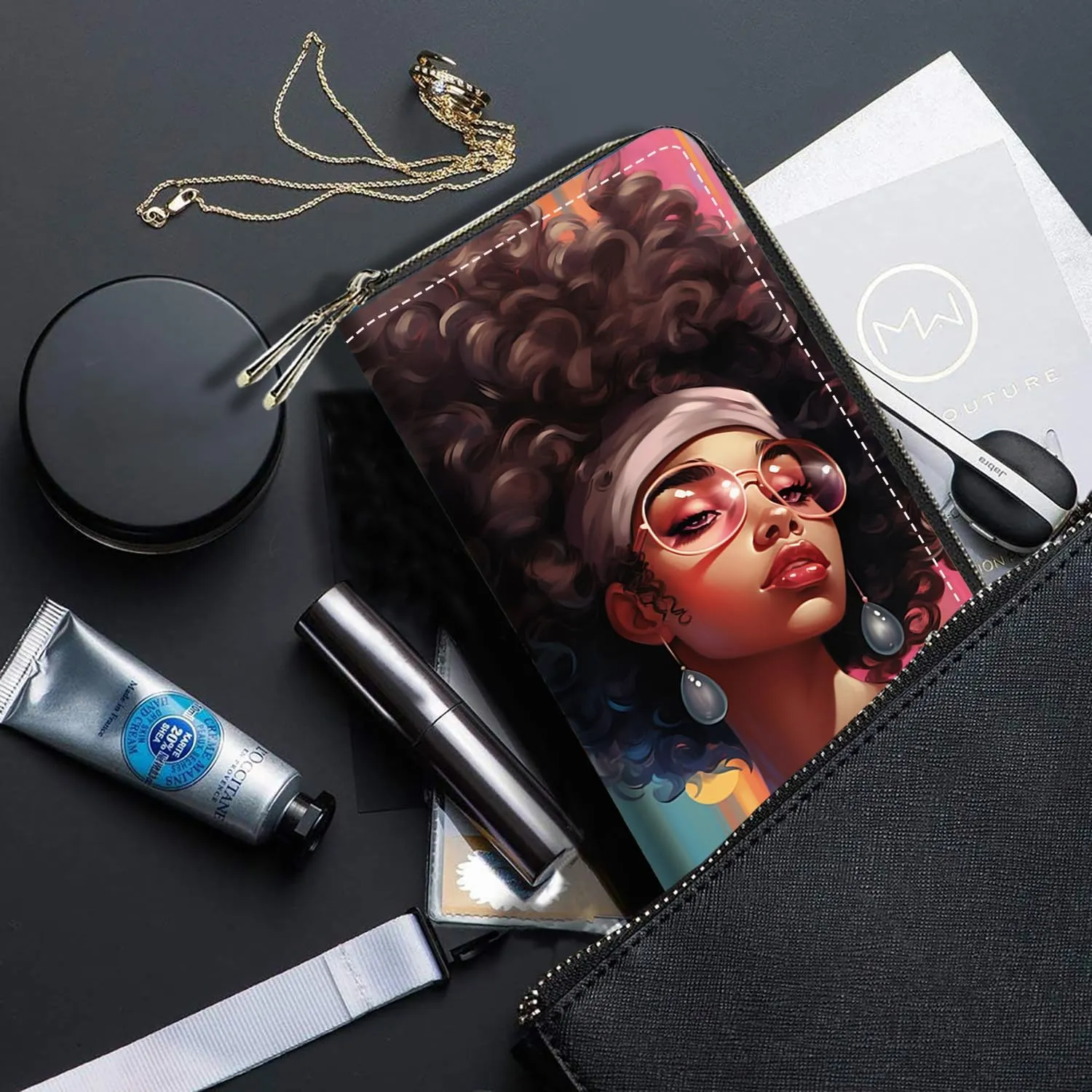 African American Women Print Women Large Capacity Wallet PU Leather Double Zipper Clutch Purse for Smart Phone/Card/Coin/Cash