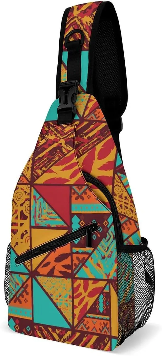 African Native Pattern Printed Crossbody Bags Casual Sling Backpack with Adjustable Strap for Women Men