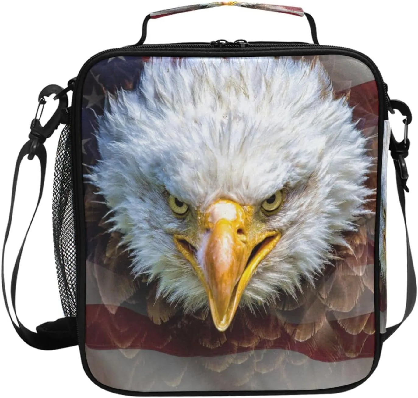 ALAZA American Eagle Bald Flag Lunch Box Insulated Lunch Bag Girls Lunch Cooler Bag Tote Freezable Shoulder Strap Lunchbox Thermal Meal Tote Kit for Girls School Picnic