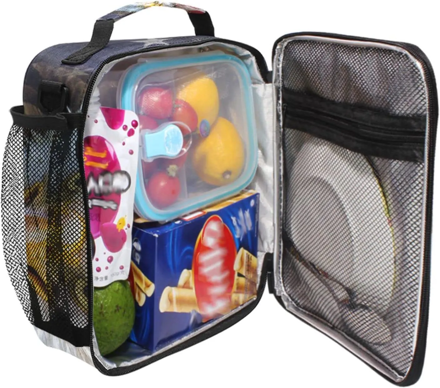 ALAZA American Eagle Bald Flag Lunch Box Insulated Lunch Bag Girls Lunch Cooler Bag Tote Freezable Shoulder Strap Lunchbox Thermal Meal Tote Kit for Girls School Picnic