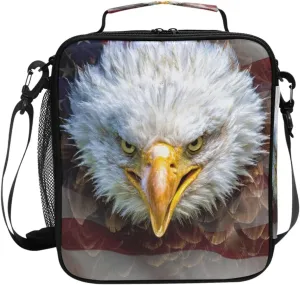 ALAZA American Eagle Bald Flag Lunch Box Insulated Lunch Bag Girls Lunch Cooler Bag Tote Freezable Shoulder Strap Lunchbox Thermal Meal Tote Kit for Girls School Picnic