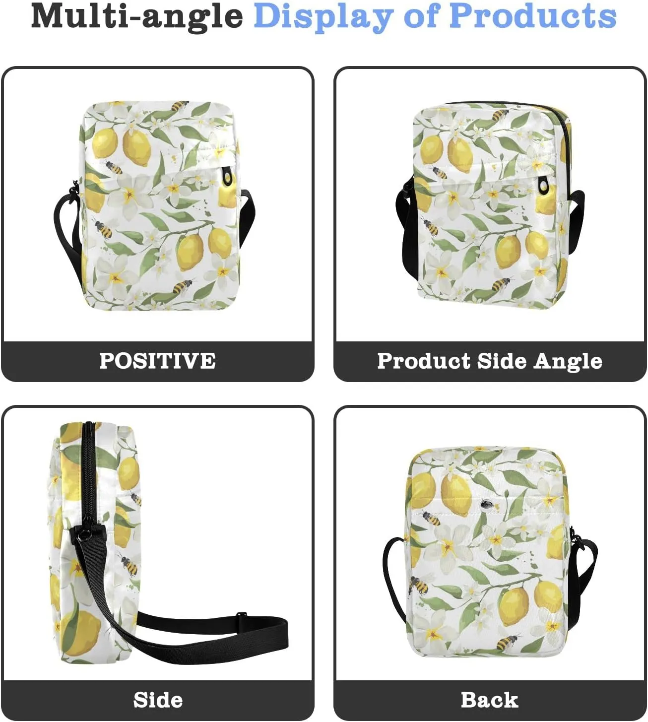 ALAZA Lemon Bee White Flower Crossbody Bag Small Messenger Bag Shoulder Bag with Zipper for Women Men