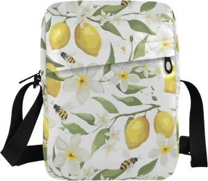 ALAZA Lemon Bee White Flower Crossbody Bag Small Messenger Bag Shoulder Bag with Zipper for Women Men