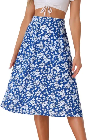 Allegra K Women's A-Line Midi Skirt Floral Print Chiffon Vintage 2024 Summer Skirts