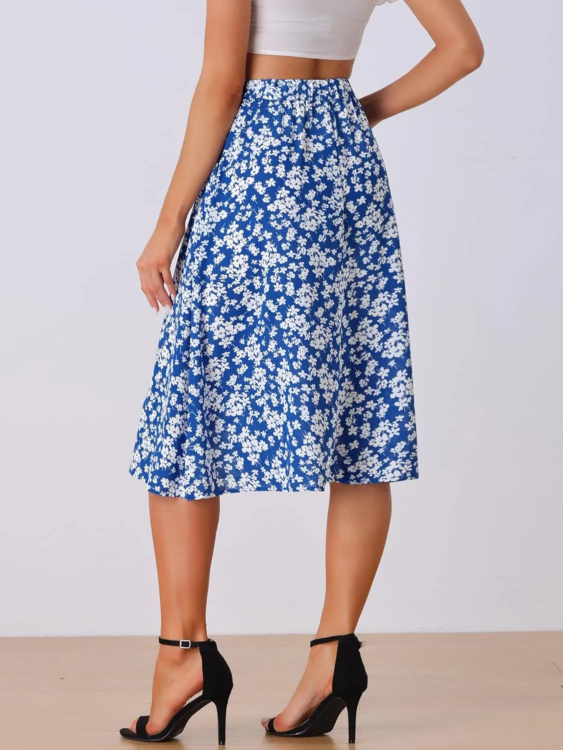 Allegra K Women's A-Line Midi Skirt Floral Print Chiffon Vintage 2024 Summer Skirts