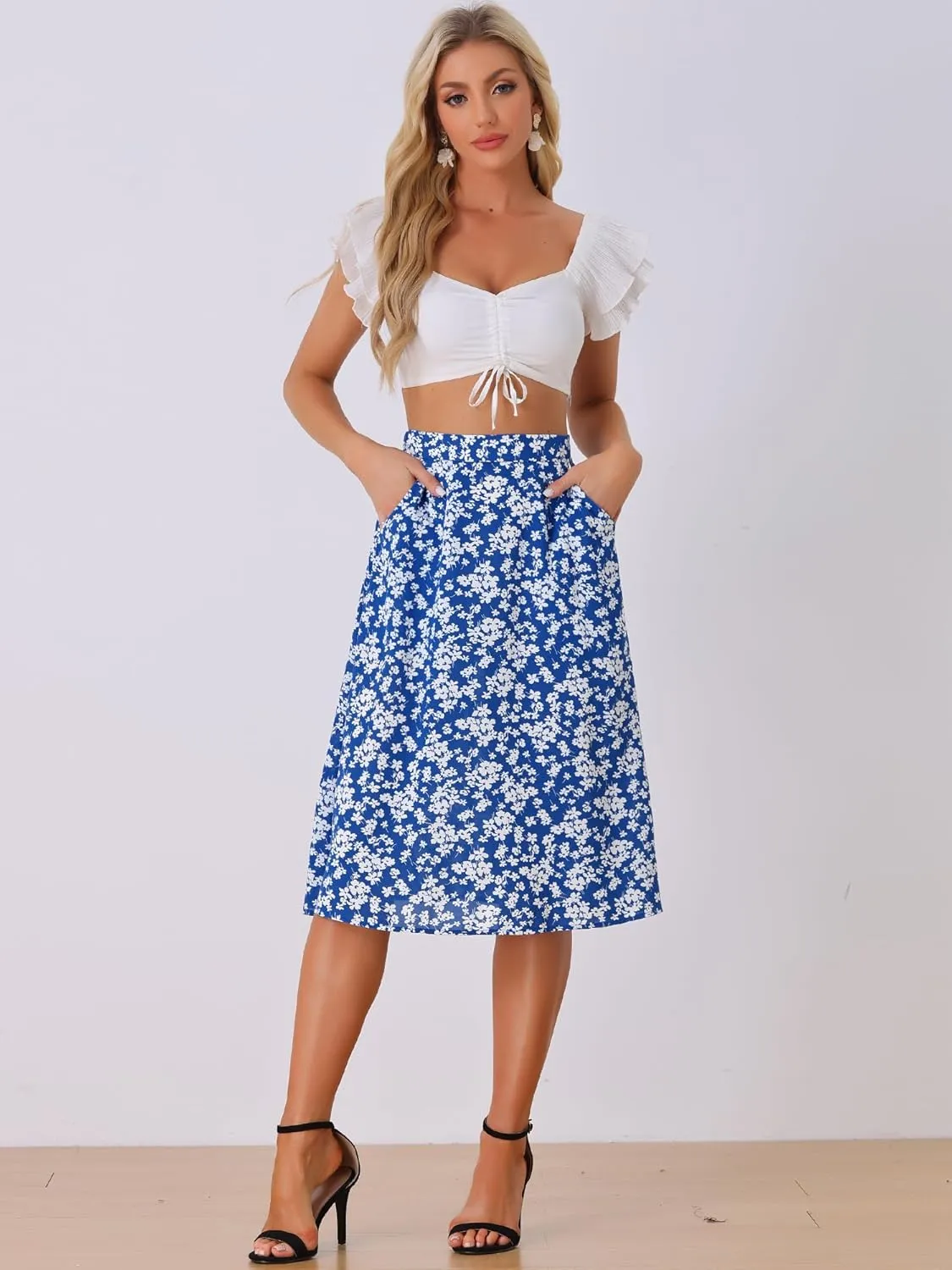 Allegra K Women's A-Line Midi Skirt Floral Print Chiffon Vintage 2024 Summer Skirts