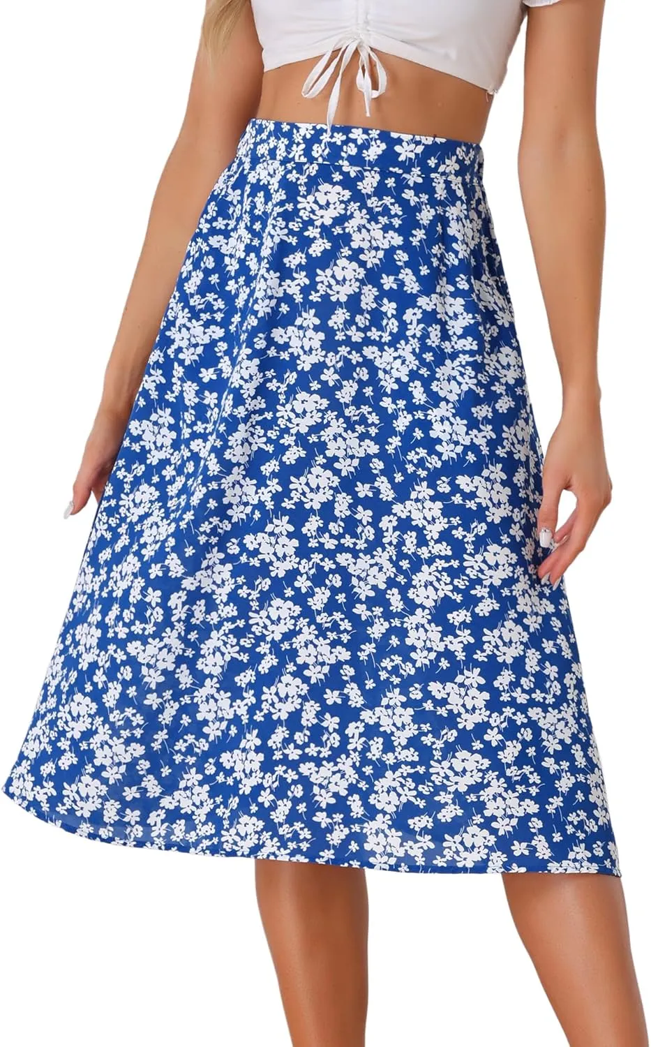 Allegra K Women's A-Line Midi Skirt Floral Print Chiffon Vintage 2024 Summer Skirts