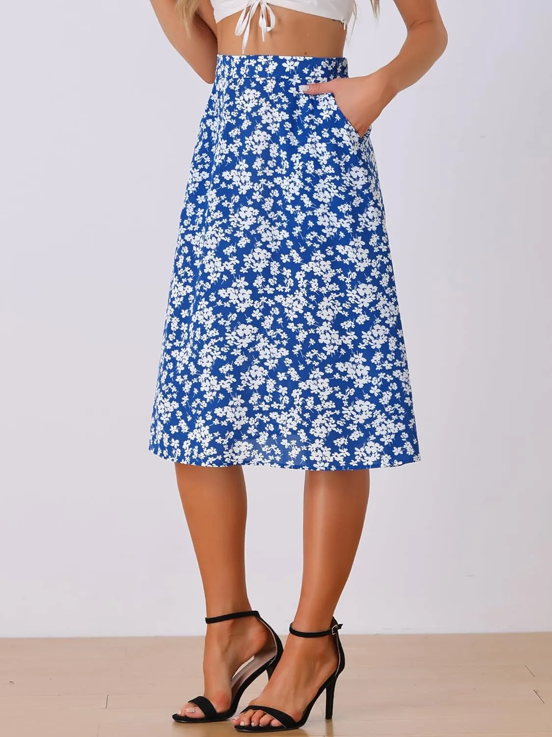 Allegra K Women's A-Line Midi Skirt Floral Print Chiffon Vintage 2024 Summer Skirts