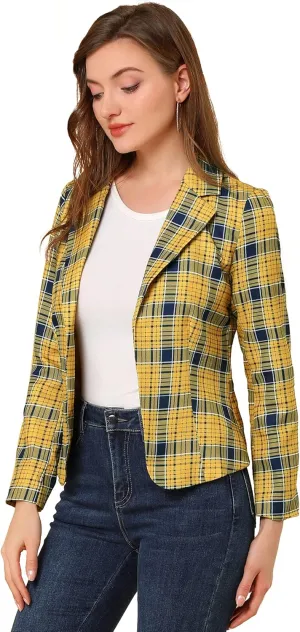 Allegra K Women's Work Casual Fitted Blazer Notch Lapel Printed Open Front Suit Jacket