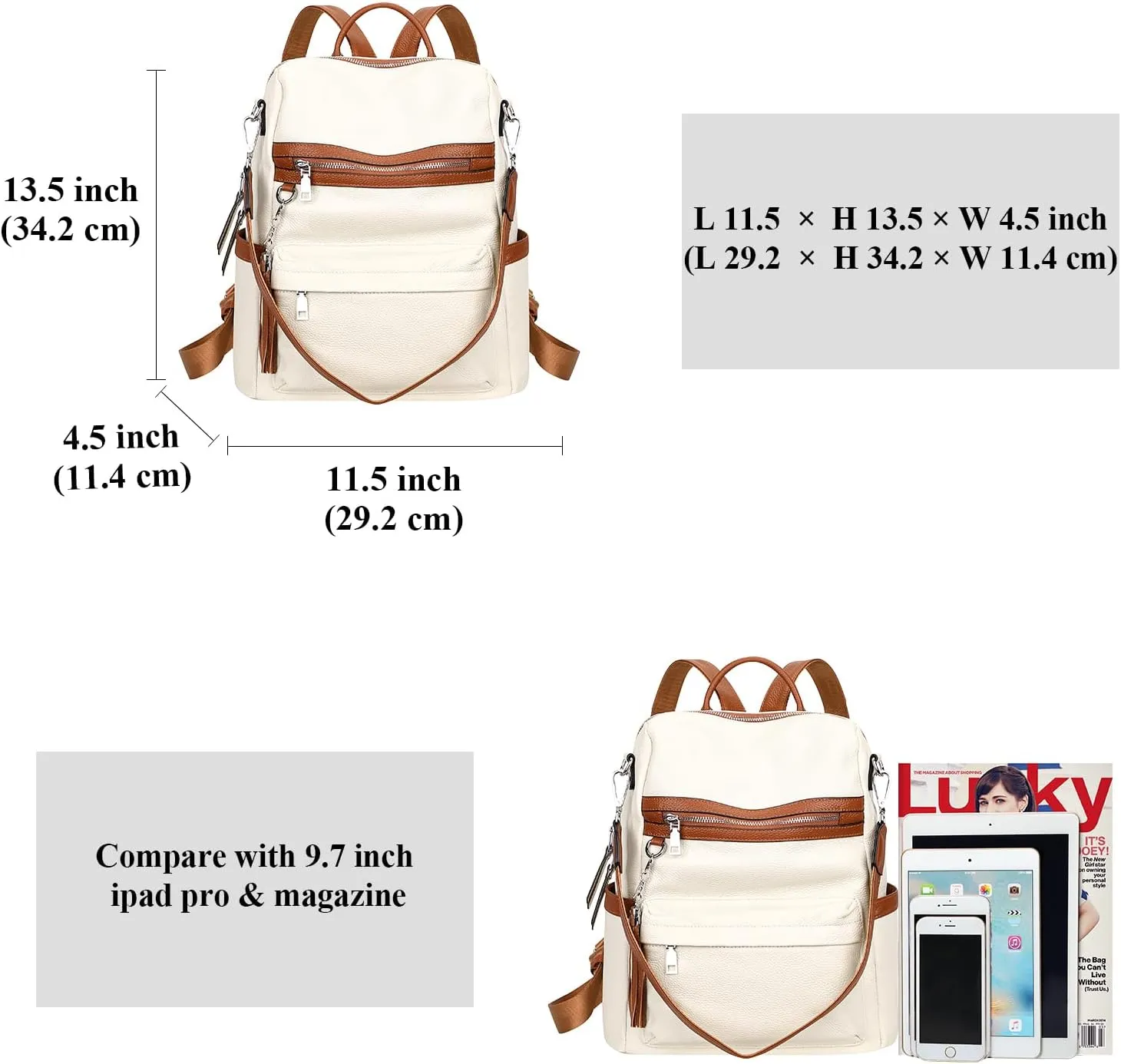 ALTOSY Genuine Leather Backpack Purse for Women Convertible Shoulder bag Soft Crossdody Bag Large Elegant Casual Daypacks