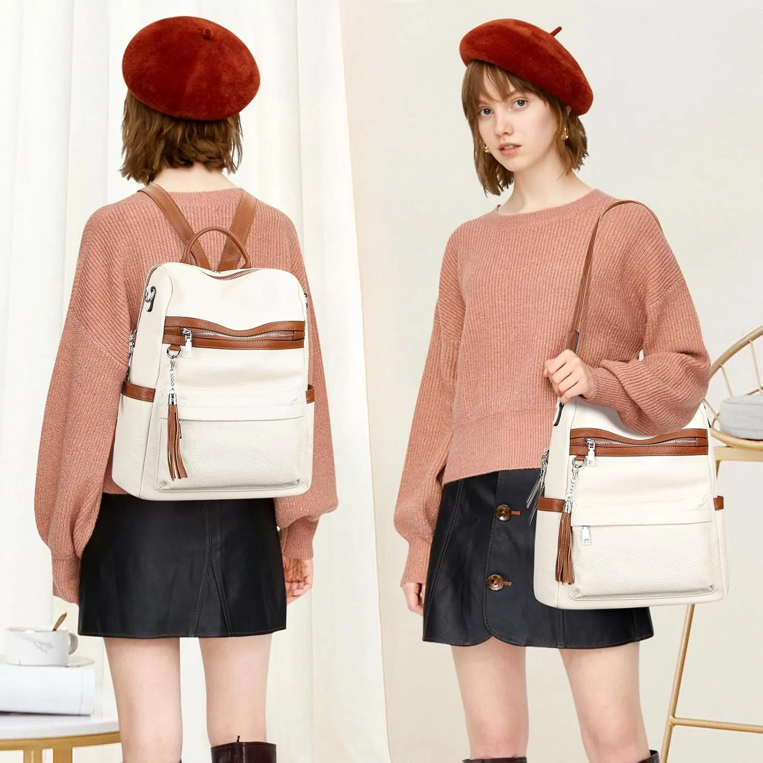 ALTOSY Genuine Leather Backpack Purse for Women Convertible Shoulder bag Soft Crossdody Bag Large Elegant Casual Daypacks