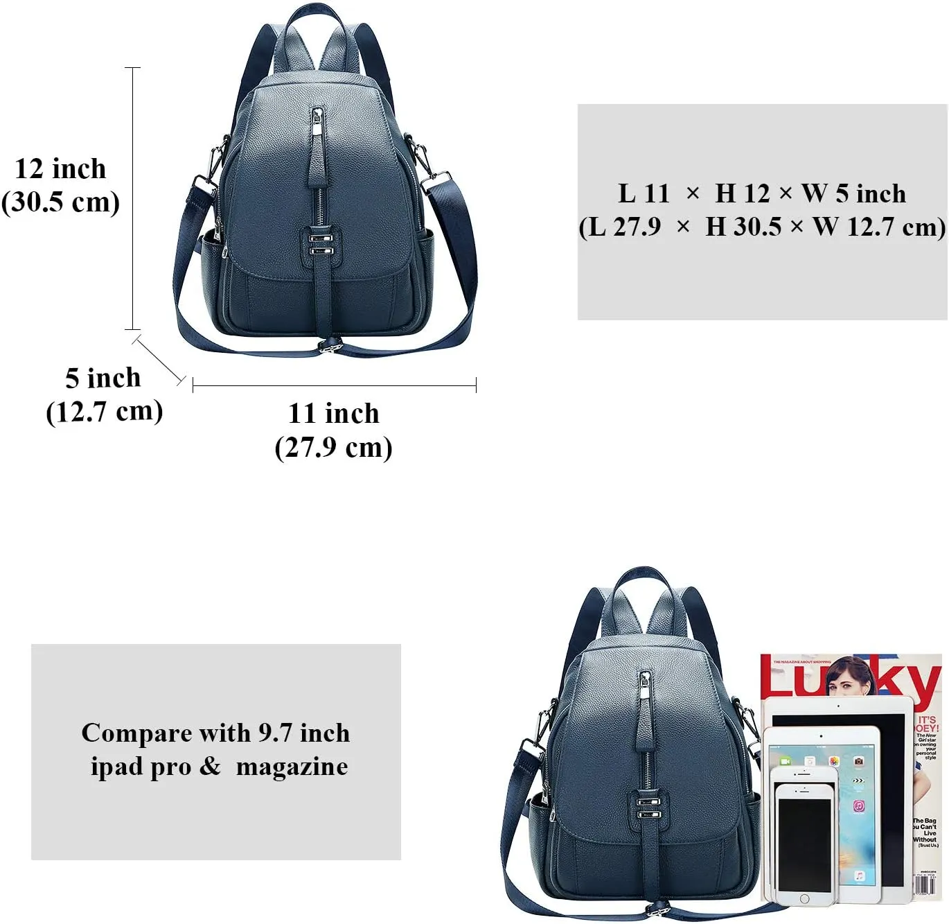 ALTOSY Genuine Leather Backpack Purse for Women Convertible Shoulder Bag with Buckle Flap