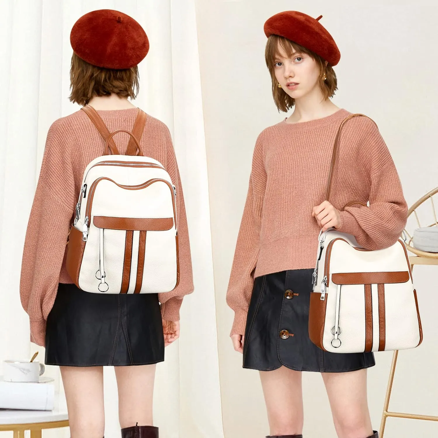 ALTOSY Genuine Leather Backpack Purse for Women Convertible Shoulder bag