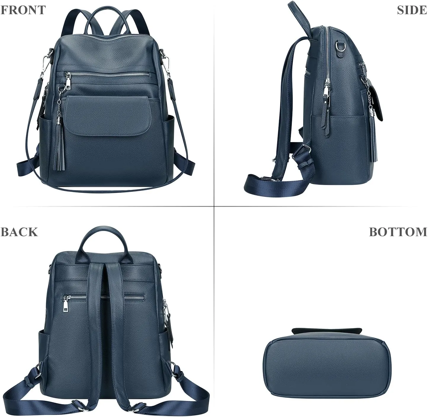 ALTOSY Genuine Leather Backpack Purse for Women Large Convertible Shoulder bag Ladies Crossdody Bag with Tassel(S115 Indigo Blue)